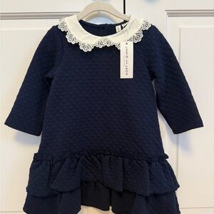Janie and Jack Navy Blue Quilted Dress with White Collar